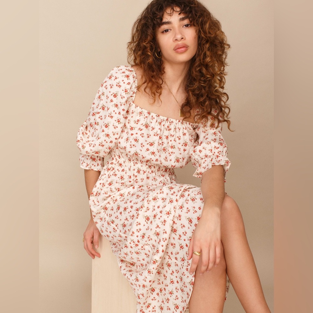 Reformation White and Red Floral Dress